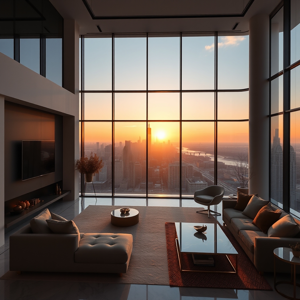 Living integrado com vista da cidade